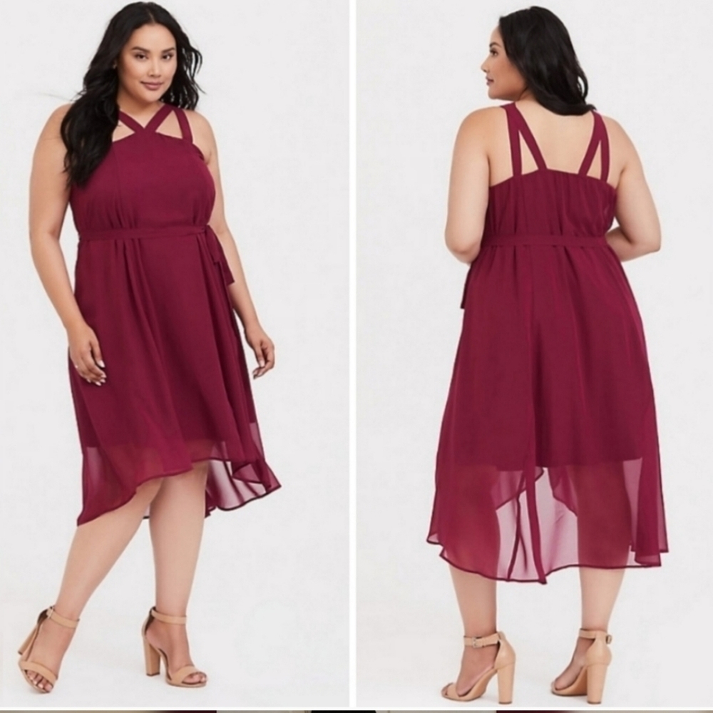 Torrid Midi Chiffon Halter Neck Dress Magenta Size 1x